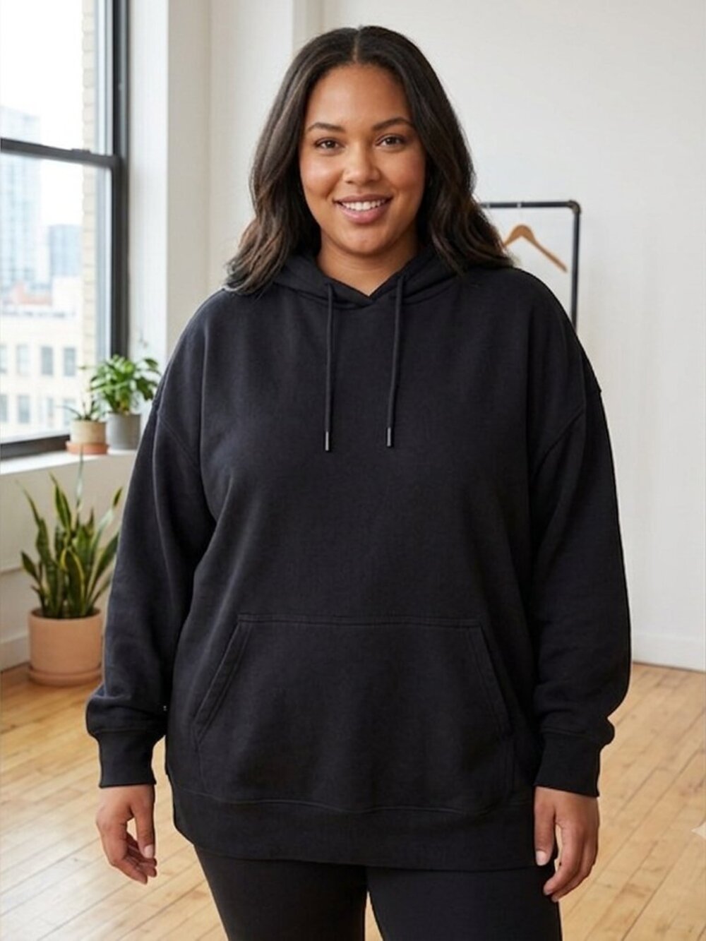 MTA Sport Women’s Plus Size 1X Black Fleece Pullover Hoodie Sweatshirt